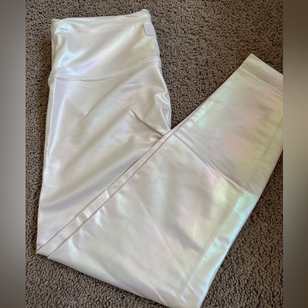 White metallic leggings